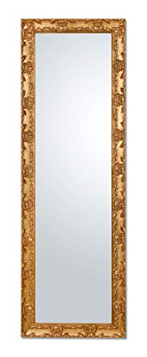 Spiegel Wandspiegel Gold Antik mit klassischen verzierten Holzrahmen Rechteckig 46 x 142 Lehnspiegel Flurspiegel