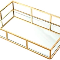 Spiegeltablett Gold, Vintage Spiegel Goldenes Tablett Metall Platte Verspiegelt Deko Spiegel Rechteckig, Dekotablett als Schminktisch Aufbewahrung