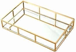 Spiegeltablett Gold, Vintage Spiegel Goldenes Tablett Metall Platte Verspiegelt Deko Spiegel Rechteckig, Dekotablett als Schminktisch Aufbewahrung