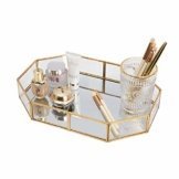 Spiegeltablett Gold Vintage Spiegel Metall Deko Tablett Make-up Schmuck Organizer, Verspiegelt 26 x 18 x 5 cm