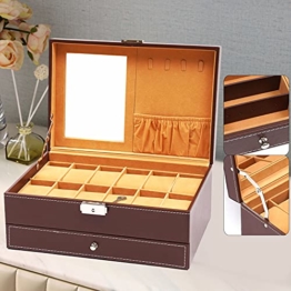 Uhrenbox mit Spiegel Schmuckkasten für Uhren Organizer Schmuckbox, Abschließbarer mit Spiegel für Schmuck, Ringe