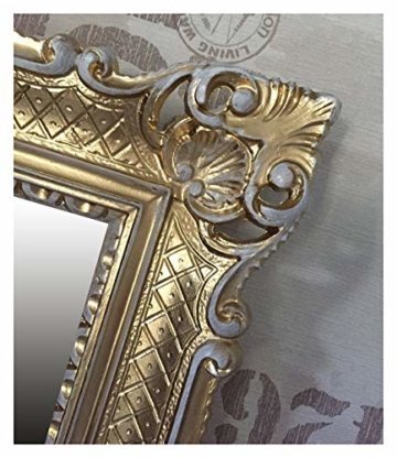 WANDSPIEGEL BAROCKSPIEGEL Spiegel Gold WEIß  90x70 cm ANTIK BAROCK Shabby CHIC JUGENDSTIL Retro Design ORNAMENTVERZIEHRUNGEN LUXURIÖS PRUNKVOLL