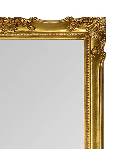 Wandspiegel Klassisch Rechteckiger Blattgold Antik Spiegel Barock 62x142 Lehnspiegel Ganzkörperspiegel Flurspiegel