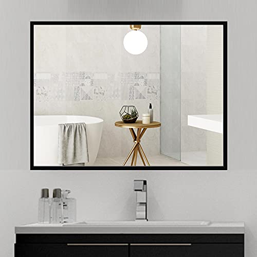 Wandspiegel Spiegel groß Schwarz Rechteckiger Kosmetikspiegel und Splitterschutz für Badezimmer Wohnzimmer Einbau 60x80 cm
