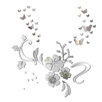 3D Schmetterling Wandaufkleber Spiegel Blumen Wandsticker Effekt Aufkleber Wandtattoo Wanddeko Türen Fenster Badezimmer Kühlschrank Hintergrund Deko für Wohnzimmer Kinderzimmer