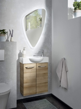 Gäste WC Set Spiegel mit Waschtisch Waschbecken Waschbeckenunterschrank LED-Spiegel Badschrank mit Soft-Close Badmöbel Set Braun hell Breite 55 cm