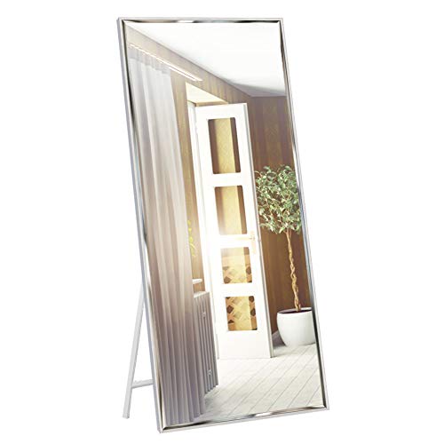 Ankleidespiegel Ganzkörperspiegel mit weißem Rahmen und Splitterschutz, großer schlichter eleganter Wandspiegel oder Standspiegel