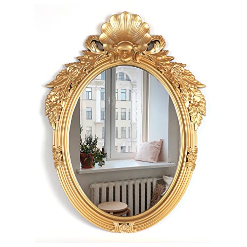 Wall Mirror Dekorative Spiegel mit Rahmen zum Aufhängen Barock Spiegel Gold Spiegel Retro Design für Wohnzimmer Wandspiegel Antik Oval Flur Vintage Wand-Deko 62 x 42 cm Badezimmer... 