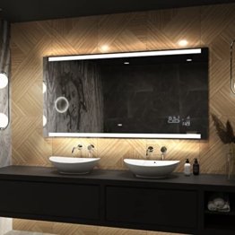 Badspiegel mit Uhr Bluetooth Touch Wetter Smart LED Beleuchtung Beleuchtet Wandspiegel Lichtspiegel Badezimmerspiegel | beleuchtet Bad Licht Spiegel