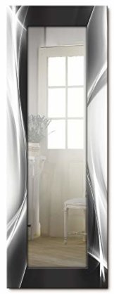 Ganzkörperspiegel mit Farbmuster Rahmen Holz 50x140 cm Wandspiegel Wellen Abstrakt Kunst Modern Schwarz Weiß