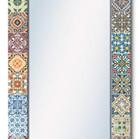 Großer Ganzkörperspiegel mit Rahmen Holz 60×120 cm Wandspiegel Ankleidespiegel Mosaik Toskana Mediterran Bunter Spiegel