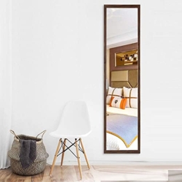 Großer Wandspiegel 120x30cm Ganzkörperspiegel mit Braunen Rahmen HD Spiegel Haken für Tür, Wohn-, Schlaf- und Ankleidezimmer