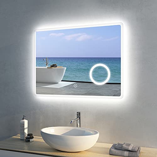 LED Badezimmerspiegel mit Beleuchtung Badspiegel mit Touch-Schalter Wandspiegel Kaltweiß warmweiß natürliches Licht Spiegel Beschlagfrei
