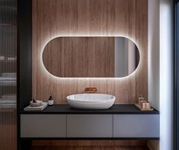 Moderner runder Badspiegel mit LED Beleuchtung - Individuell Nach Maß - Beleuchtet Wandspiegel Lichtspiegel Badezimmerspiegel - LED Farbe und Touch Schalter