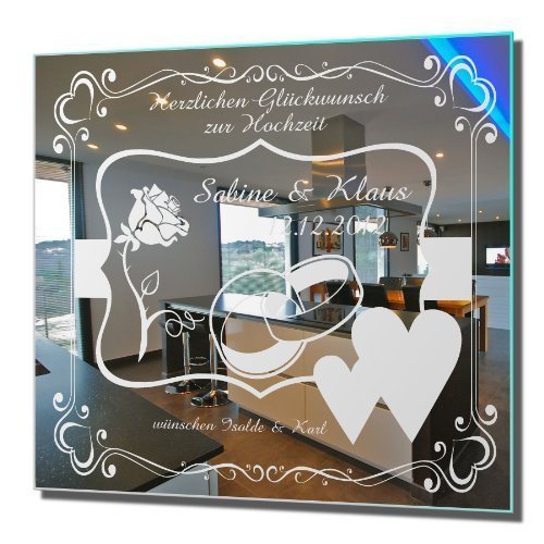 Motivspiegel Hochzeit Spiegel mit Gravur Geschenk Silberhochzeit Wandbild Dekoration  Gravurspiegel Spiegelgravur graviert personalisiert