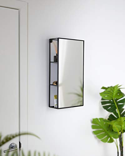 Praktischer WANDSPIEGEL MIT ABLAGE Badspiegel Regal Spiegelschrank Badezimmer Spiegel SCHWARZ Metall 61 x 31 x 13 cm
