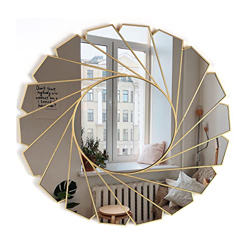 Runder goldener Spiegel, 61 cm für Wohnzimmer, Wanddekoration, goldener Akzent Spirale Rahmen Badezimmerspiegel dekorativer Kosmetikspiegel