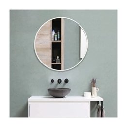 Runder Spiegel mit Silber Metallrahmen Glas Wandspiegel mit Halterung modernes Design in Wohn- oder Badezimmer Flur Eingang