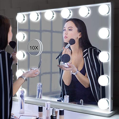 Schminkspiegel mit Beleuchtung Hollywood Spiegel Kosmetikspiegel mit LED-Lampen Dimmbar Wandspiegel Tischspiegel Weiß