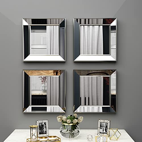 Spiegel 4er Set Wandspiegel Badspiegel Flurspiegel Bad Kosmetikspiegel, verspiegelter Rahmen, Silber, modernes Design
