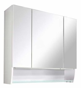 Spiegelschrank Badschrank mit Glasablage 3D Effekt gedämpfte Scharniere Maße ca. 80 x 73 x 22 cm hochwertiger Schrank mit Spiegel Beleuchtung 3 Türen Weiß