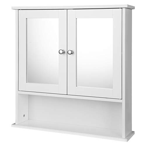 Spiegelschrank für Badzimmer Hängeschrank Badschrank Bad Spiegel mit Ablage Schminkschrank aus Holz 56 x 58 x 13 cm weiß