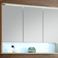 Spiegelschrank Spiegel Badschrank Hängeschrank Badmöbel Wandschrank mit Ablage beleuchtet modernes Bad Holz natur