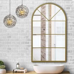 Wandspiegel dekorativ Fenster Rund gewölbt Deko Goldener Spiegel für Badezimmer, Waschtisch, Wohnzimmer oder Schlafzimmer