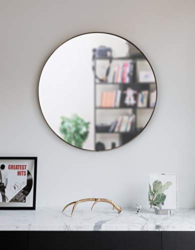 Wandspiegel Runder Spiegel moderne Wanddeko für Diele, Badezimmer, Wohnzimmer, Flur, Eingang Raum, Titan, 86 cm