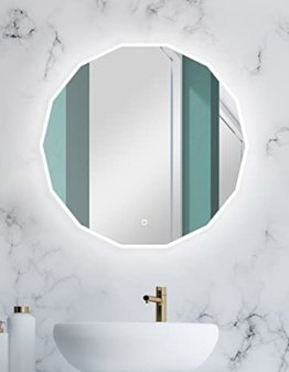 Formspiegel Polygon Badspiegel in Polygonform mit Beleuchtung mit Raumlichteffekt - Designspiegel mit beleuchteten Sensorschalter