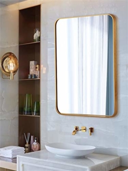 Großer rechteckiger Spiegel mit Goldrahmen - Designspiegel mit abgerundeten Ecken für Eingänge, Waschräume, Wohnzimmer, Flur