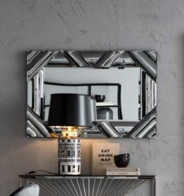 Exklusiver Wandspiegel mit eleganten Silberrahmen Zick Zack Curved 120x80cm Kare Spiegel Hotel Flur Eingang Designobjekt