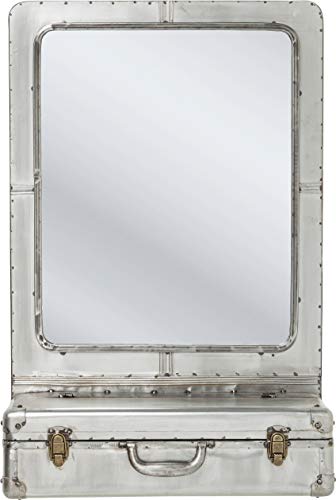 Exklusiver Schminkspiegel außergewöhnliches Design Kare Wandspiegel Suitcase, Spiegel für den Flur Kleiner Badspiegel mit Ablagefach im Industrial-Design Silber 85x55x23cm