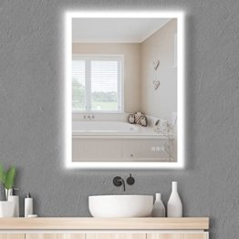 Badezimmerspiegel mit Beleuchtung, 60x45 cm Led Spiegel, Wandspiegel mit Touch Schalter, 3 Lichtfarben dimmbar, Antibeschlag