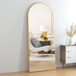 Bogen Ganzkörperspiegel GOLD 150×50cm Bodenspiegel, Abgerundeter Standspiegel mit Ständer Groß Wandspiegel im Schlafzimmer, Ankleidezimmer Spiegel