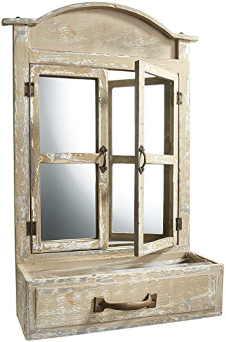 Deko-Fenster Fensterladen - Holz - Spiegel - Schublade zum Bepflanzen - Wandspiegel Vintage Landhaus
