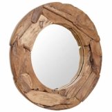 Dekorativer Teakholz Spiegel runder Wandspiegel, 80 cm, Teakholz Natur Holz Design Landhaus Deko rustikal