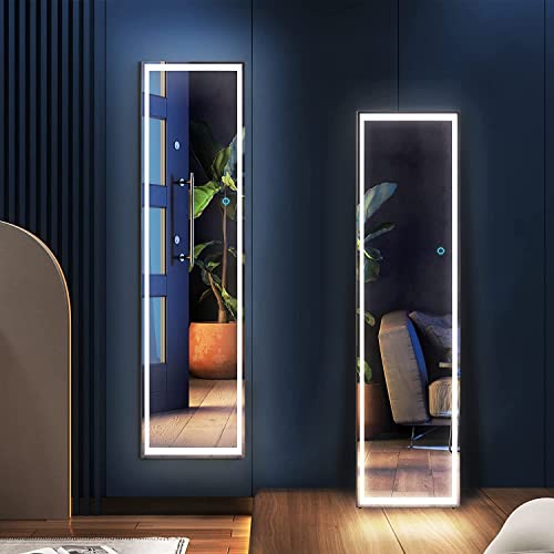 Ganzkörperspiegel mit LED-Beleuchtung 160x40cm freistehender Bodenspiegel, Wandspiegel, beleuchteter Kosmetikspiegel, großer Spiegel, Stehspiegel für Schlafzimmer
