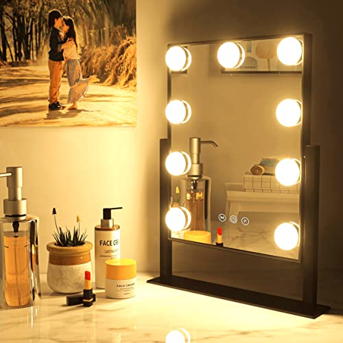 Hollywood Spiegel Schminkspiegel mit Beleuchtung, Touch Spiegel mit Licht 360° drehbar, Kosmetikspiegel LED-Lampen 3 Farben Licht Tischspiegel