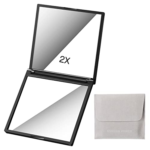 Kompaktspiegel Reise Schminkspiegel 1x/ 2X Vergrößerung Taschenspiegel Tragbarer Kosmetikspiegel Aufbewahrungstasche Damen Herren