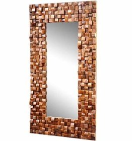 Massiver Teakholz Spiegel Mosaik Teak Wandspiegel Badspiegel Massivholz Landhaus Design Holz Rahmen 100 x 180 cm