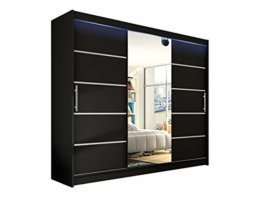 Moderner Schwebetürenschrank mit Spiegel, Kleiderschrank, Garderobe, Schlafzimmer, Schiebetürenschrank, Schlafzimmerschrank Schwarz, mit LED Beleuchtung