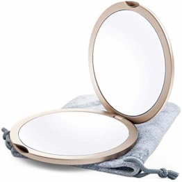 Taschenspiegel mit Vergrößerung 1X / 10X Champagner Gold Schminkspiegel Kompakt, Klappbarer Kosmetikspiegel, Reisespiegel