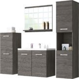 Badmöbel Set Spiegel mit Waschbecken, Modernes Badezimmer, Komplett Set, Waschtisch, Hochschrank, Hängeschrank Möbel