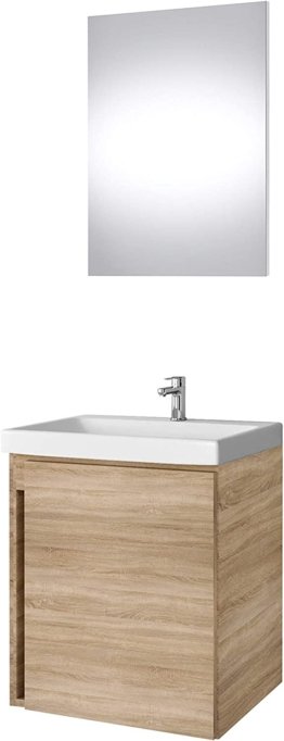 Waschtischunterschrank mit Waschbecken & Spiegel in Sonoma Eiche 50cm Badmöbel Set für Badezimmer Gäste WC