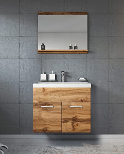 Badezimmer Spiegel Badmöbel Set 60cm Waschbecken Eiche rustikal - Unterschrank Waschtisch Spiegel Möbel