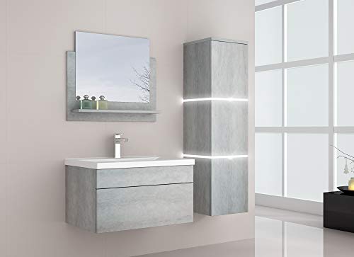 Badmöbel-Set mit Spiegel - Grau - Groß - inkl. Waschbecken und Zubehör - Badezimmermöbel Waschtisch Badmöbelset