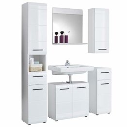 Badmöbel Set mit Spiegel Hoch- Hänge- Seiten- Waschbeckenunter- schrank und Wandspiegel, Hochglanz-weiß