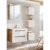Spiegel Badmöbel Kombination Badezimmermöbel Set, Hochglanz weiß mit Wotan Eiche, Waschtisch Unterschrank mit 80cm Keramik-Waschbecken, LED-Spiegelschrank, 3 Hängeschränke