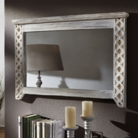 Vintage Wandspiegel Hell mit Muster Holzrahmen Spiegel Mango Holz / Akazie 90×60 weiß gewachst ANTIK Rustikal Shabby Chic Landhaus